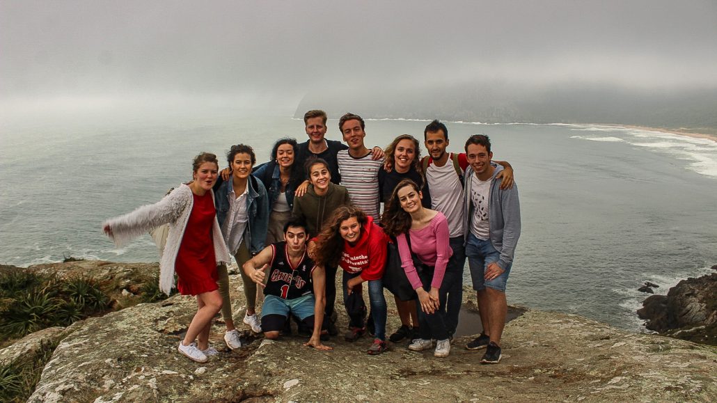 Exchange participant in Brazil with group of interns